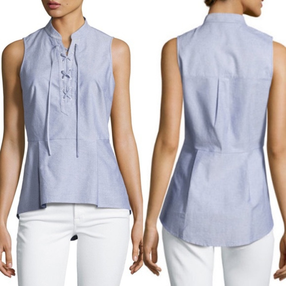 SOLD!! Veronica Beard Oxford Lace Up Top